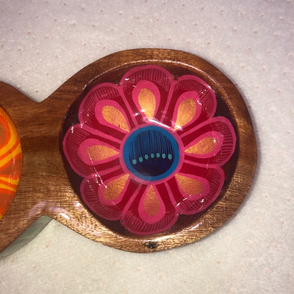 Mexican Batea Triple Bowl Condiment Tray. Handmade & Hand Painted. - Picture 2 of 11